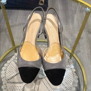 Ivanka Trump Gray and Black Suede Slingback Pumps
